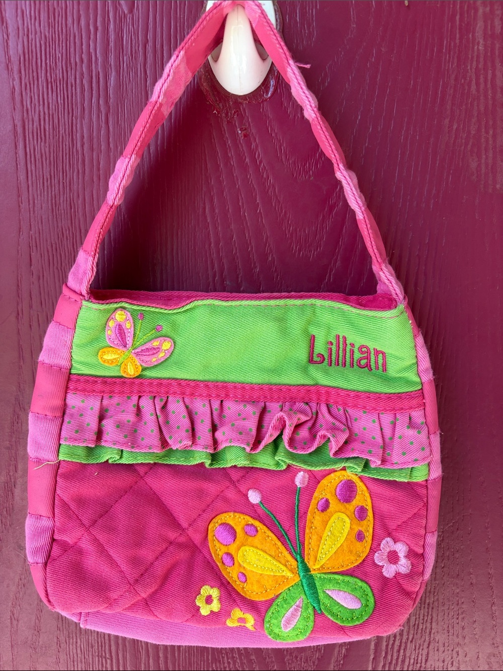 Personalized Pink and Green Butterfly Kids Shoulder Bag - Lillian